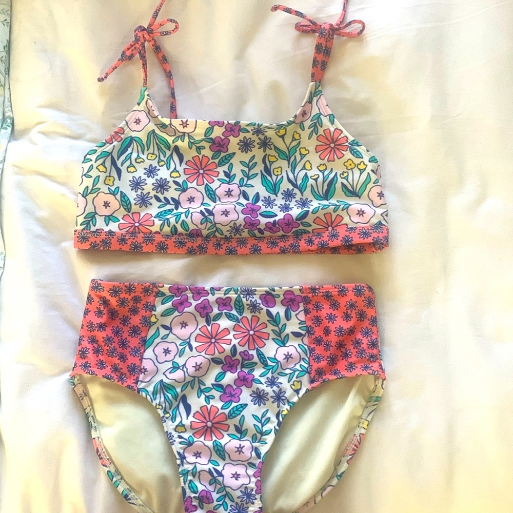 Target two piece suit- high wasted bottoms- pink, purple, & green- size 10/12